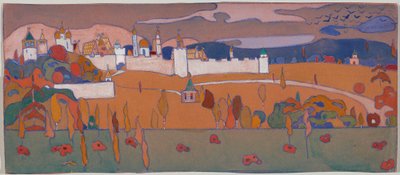 Sonbahar manzarasında duvarlı şehir by Wassily Kandinsky