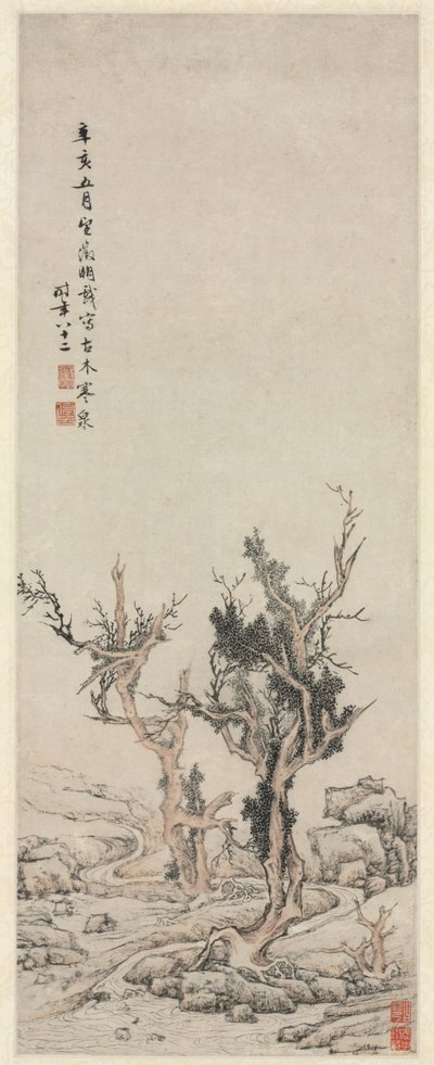 Bir Kış Deresinin Yanındaki Yaşlı Ağaçlar by Wen Zhengming