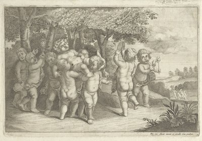 Müzik yapan ve dans eden çocuklar bacchant giyiyor by Wenceslaus Hollar (rejected attribution)