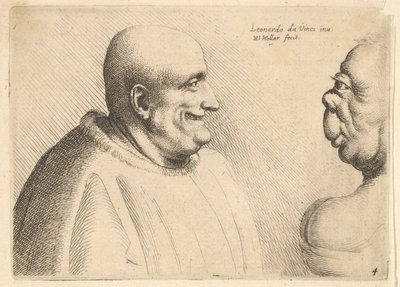 grotesk bir kadına bakan kel kafalı iri yarı bir adam, 1625-77. by Wenceslaus Hollar