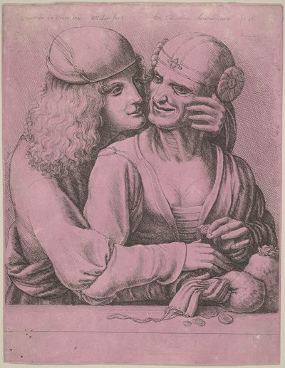 Yaşlı bir kadını okşayan genç bir adam, 1646. by Wenceslaus Hollar