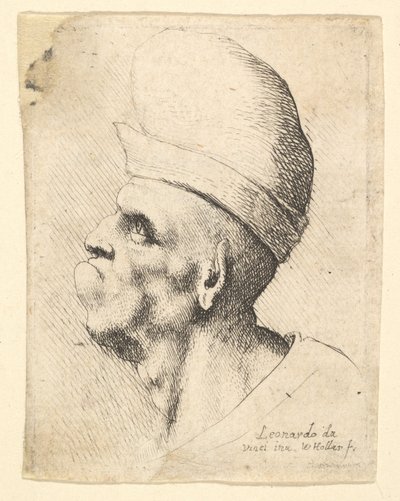 Solda profilde soğanlı şapka takan deforme olmuş bir adamın büstü, 1625-77. by Wenceslaus Hollar