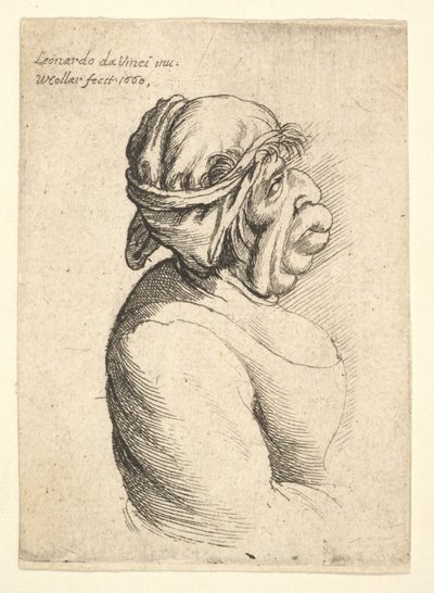 Dekolteli elbise giymiş ve başına bez bağlamış, ağzı çıkık kadın büstü..., 1660. by Wenceslaus Hollar