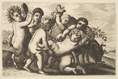 Beş erkek, iki satir ve bir keçi kopyası, 17. yüzyıl. by Wenceslaus Hollar