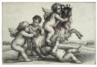 Dört küçük erkek ve bir keçi by Wenceslaus Hollar