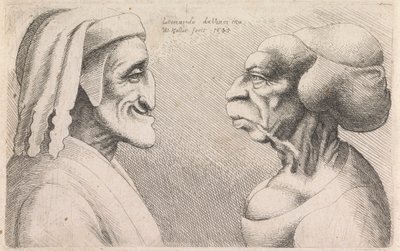 Birbirine bakan bir erkek ve kadının grotesk profilleri by Wenceslaus Hollar