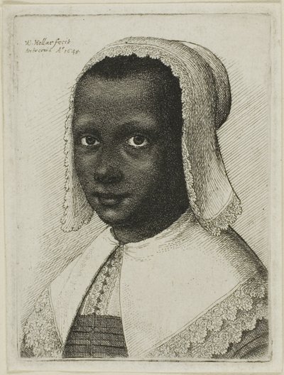 Dantel Fularlı Şapkalı Siyah Bir Kadının Başı by Wenceslaus Hollar