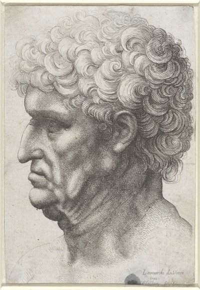 Profilde kıvırcık saçlı adamın başı by Wenceslaus Hollar