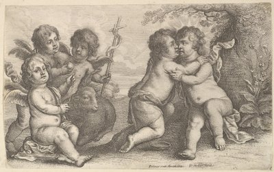 İsa ve Aziz John, Kerubiler ile kucaklaşıyor, 1646. by Wenceslaus Hollar