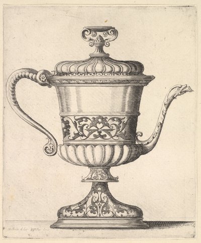 Kapaklı sürahi, arabesk desenli, sağda sivri ucu yılanla biten dar ağızlı..., 1625-77. by Wenceslaus Hollar