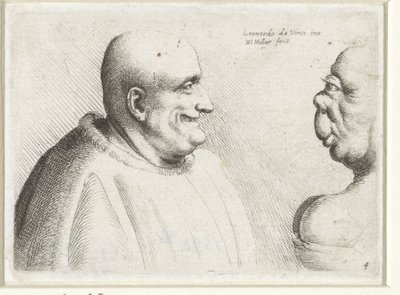 İri, kel bir adam ve grotesk bir kadının başları Varie figurae et probae (dizi başlığı) Leonardo da Vinci'den sonra karikatürler, kafalar ve deformiteler (dizi başlığı) by Wenceslaus Hollar