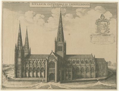 Lichfield Katedrali - Güney Görünümü: gravür by Wenceslaus Hollar