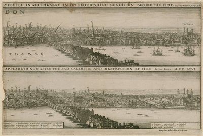 Londra, Büyük Yangından Önce ve Sonra by Wenceslaus Hollar
