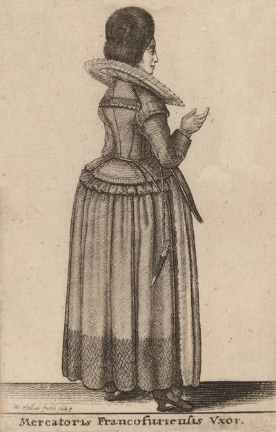 Frankfurtlu bir tüccarın karısı, 17. yüzyıl. by Wenceslaus Hollar