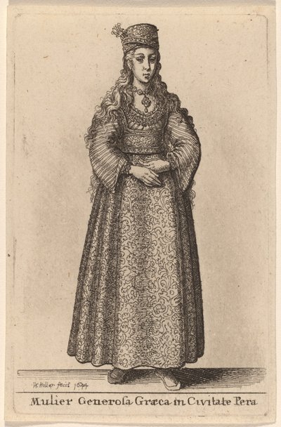 Pera şehrinde soylu bir Yunan kadını by Wenceslaus Hollar