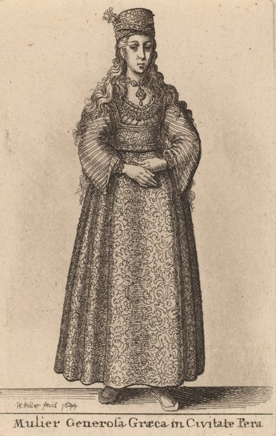 Pera şehrinde soylu bir Rum kadın, 1644 by Wenceslaus Hollar