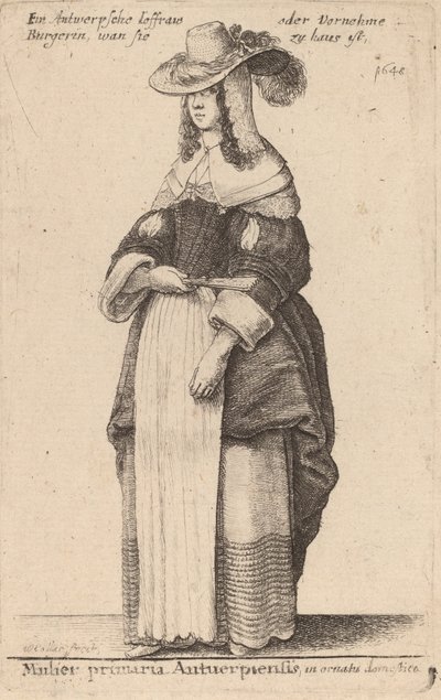 Ev kıyafetleri içinde ilk Antuerpian kadın. by Wenceslaus Hollar