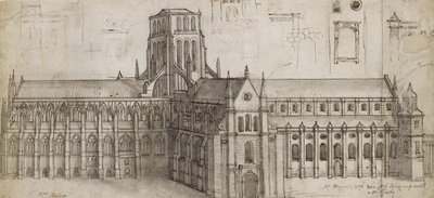 Kuzeydoğudan Eski St Paul Katedrali (Kalem ve kahverengi mürekkep ve grafit üzerine gri yıkama, transfer için kazınmış ve ovuşturulmuş) by Wenceslaus Hollar