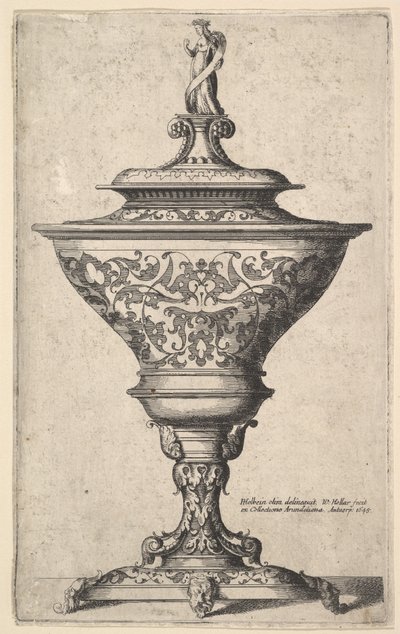Maskelerin ayaklarında süslü kadeh, 1645. by Wenceslaus Hollar