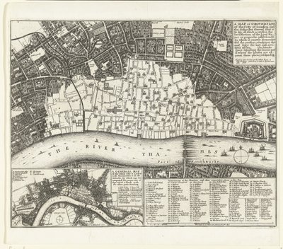 1666 Büyük Yangınından Sonra Londra Haritası Londra Şehri ve Banliyölerin Haritası veya Yer Alanı (...) (nesne üzerindeki başlık) by Wenceslaus Hollar