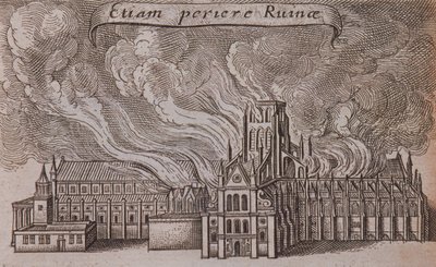 St Paul Katedrali eski, Londra, yanıyor, 1666 by Wenceslaus Hollar