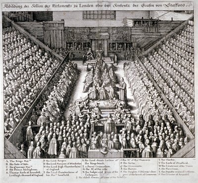 Thomas Wentworth, Earl of Strafford, Westminster Hall, Londra, 1641. by Wenceslaus Hollar