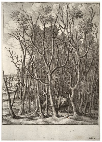 Tilki ve dikenli çalı. durum 2 by Wenceslaus Hollar