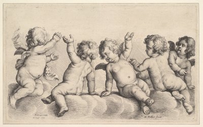 Bulutlarda Üç Kerub ve İki Oğlan, 1620-77. by Wenceslaus Hollar
