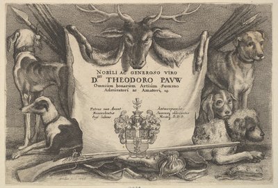 Av köpekleri ve av ekipmanlarının olduğu başlık sayfası, 1646. by Wenceslaus Hollar