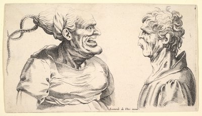 İki deforme kafa, 1625-1744. by Wenceslaus Hollar