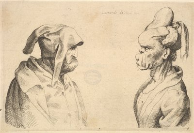 Birbirine bakan iki deforme kafa, 1625-77. by Wenceslaus Hollar