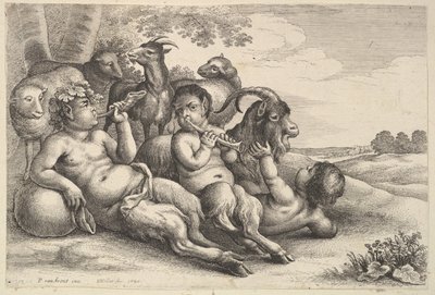 İki genç satir ve bir çocuk, 1647. by Wenceslaus Hollar