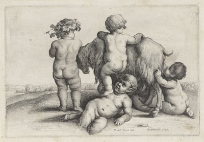 Dört erkek, bir satir ve bir keçi Putti ve Satyrs (dizi başlığı) by Wenceslaus Hollar
