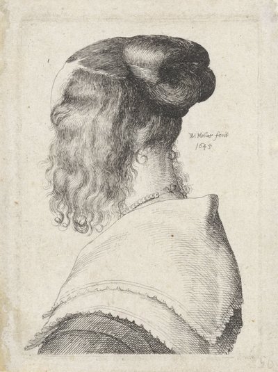 Arkadan eğik görülen saçlı kadın by Wenceslaus Hollar