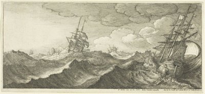 Bir Dalganın Çukurunda Savaş Gemisi by Wenceslaus Hollar