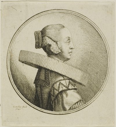 Sağa Profilde Yuvarlak Dantel Rufflı Kadın by Wenceslaus Hollar