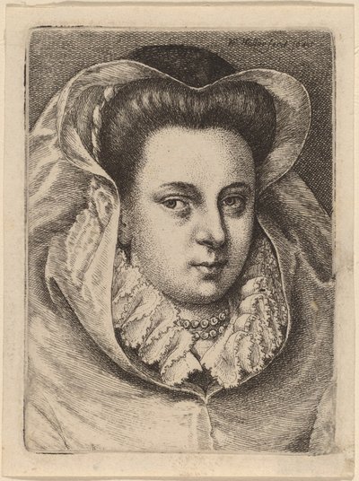 Beyaz Peçeli ve Siyah Şapkalı Kadın (Mary Stuart?) by Wenceslaus Hollar