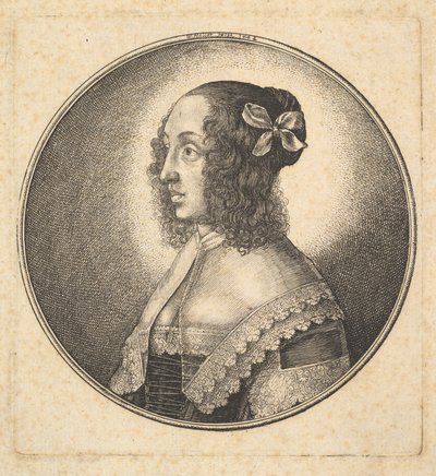 Solda profilde fiyonklu siyah saçlı kadın, 1642. by Wenceslaus Hollar