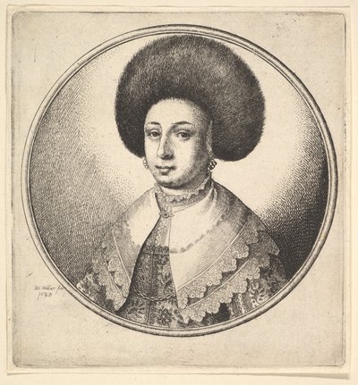 Büyük dairesel kürk şapkalı ve küpeli kadın, 1645. by Wenceslaus Hollar