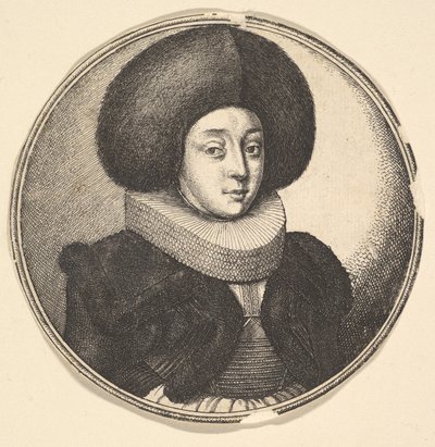 Büyük yuvarlak kürk şapkalı ve dantel fırfırlı kadın, 1645. by Wenceslaus Hollar