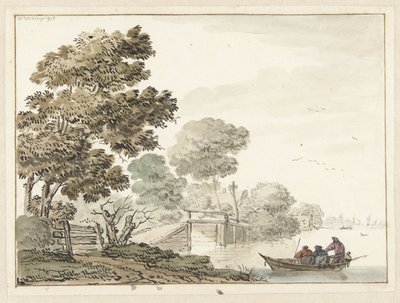Ahşap bir köprü ve bir kanal boyunca ağaçlar ile manzara by Wigerus Vitringa