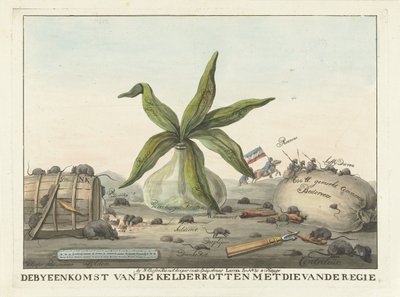 Fransız Gümrükleri Üzerine Karikatür, 1813-1814 Bodrum katının müdürünkilerle buluşması (nesnedeki başlık) by Wijnand Esser