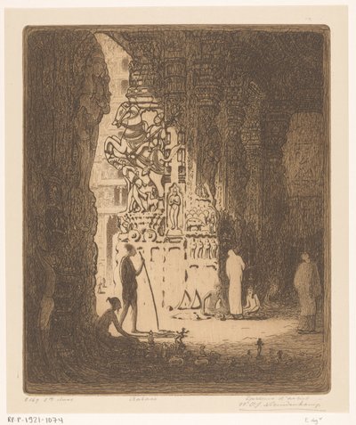 Madurai Bazaar, Madura'da bir çarşıda heykel sütunları (orijinal başlık) by Wijnand Otto Jan Nieuwenkamp (signed by artist)
