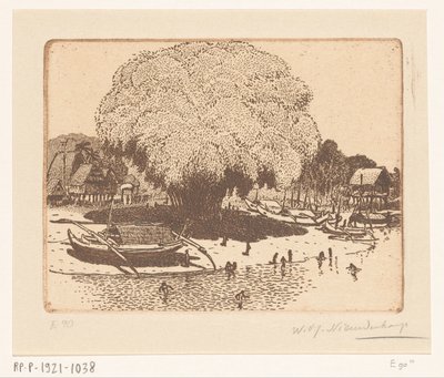 Bali'deki Loloan Barat'ın görünümü Balıkçı köyü (orijinal başlık) by Wijnand Otto Jan Nieuwenkamp (signed by artist)