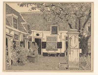 Haarlem'deki Hofje van Loo by Wijnand Otto Jan Nieuwenkamp (signed by artist)