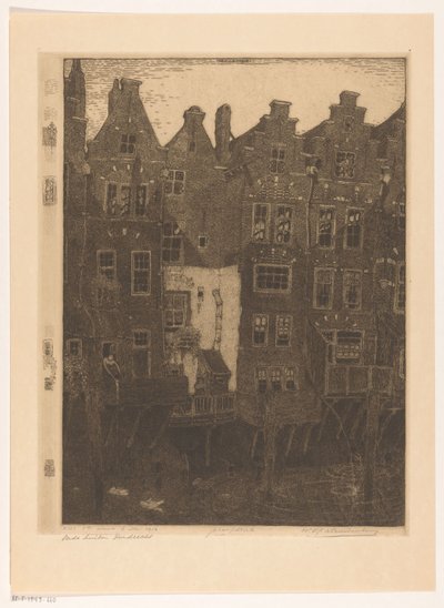 Dordrecht'teki Voorstraatshaven'deki evler Kanal, Dordrecht (orijinal adı) Eski evler, Dordrecht (nesne üzerindeki başlık) by Wijnand Otto Jan Nieuwenkamp (signed by artist)