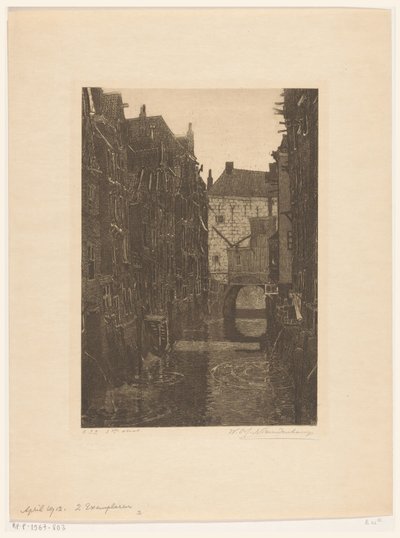Dordrecht'teki Dordrecht Gracht'taki Voorstraatshaven'deki evler (orijinal başlık) Dordrecht, WOJ Nieuwenkamp ve JM Graadt van Roggen tarafından altı gravür (orijinal seri adı) by Wijnand Otto Jan Nieuwenkamp (signed by artist)