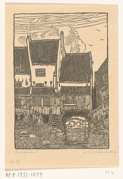 Enkhuizen limanındaki evler Eski evler, Enkhuizen (orijinal adı) by Wijnand Otto Jan Nieuwenkamp (signed by artist)