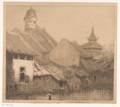 Semarang'da su üzerindeki evler Kampong'da, Semarang (orijinal başlık) by Wijnand Otto Jan Nieuwenkamp (signed by artist)