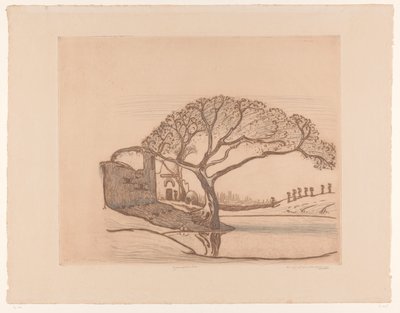 Evler, gölet başında ağaçlar ve başlarında su testisi olan kadınlar Kahire yakınlarında (orijinal başlık) by Wijnand Otto Jan Nieuwenkamp (signed by artist)